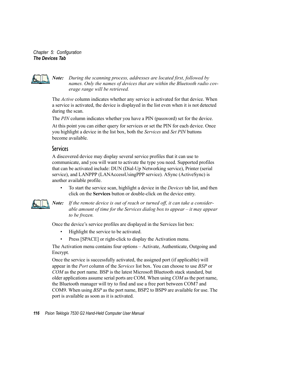 Services | Psion Teklogix Hand-Held Computer 7530 G2 User Manual | Page 144 / 296