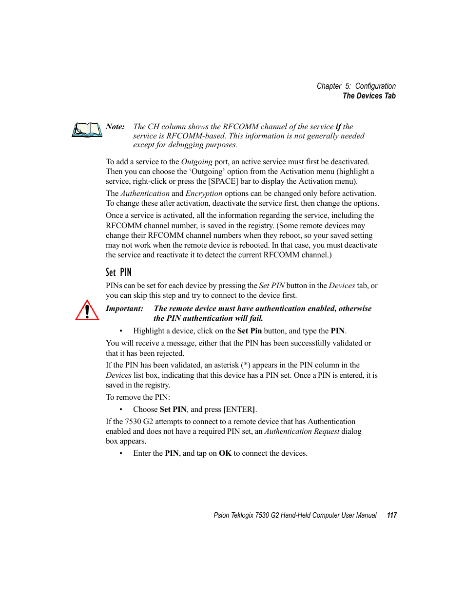 Set pin | Psion Teklogix Hand-Held Computer 7530 G2 User Manual | Page 145 / 296