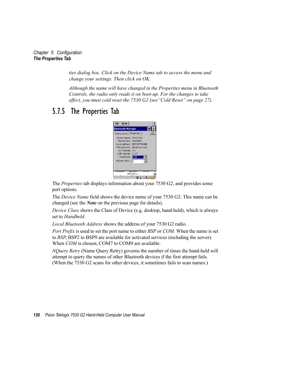 5 the properties tab | Psion Teklogix Hand-Held Computer 7530 G2 User Manual | Page 148 / 296