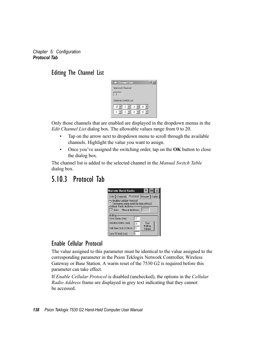 3 protocol tab, Editing the channel list, Enable cellular protocol | Psion Teklogix Hand-Held Computer 7530 G2 User Manual | Page 166 / 296
