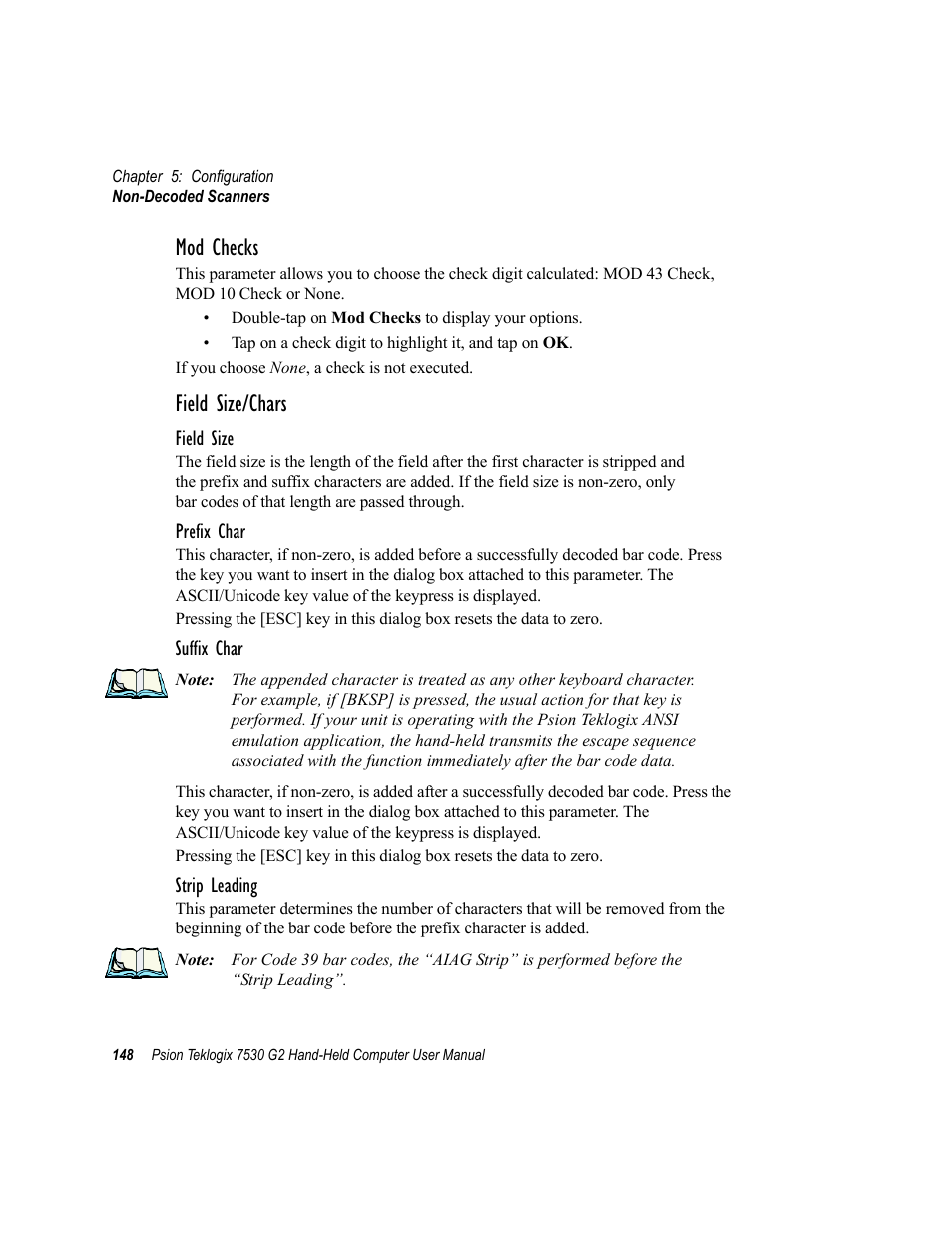 Mod checks, Field size/chars | Psion Teklogix Hand-Held Computer 7530 G2 User Manual | Page 176 / 296