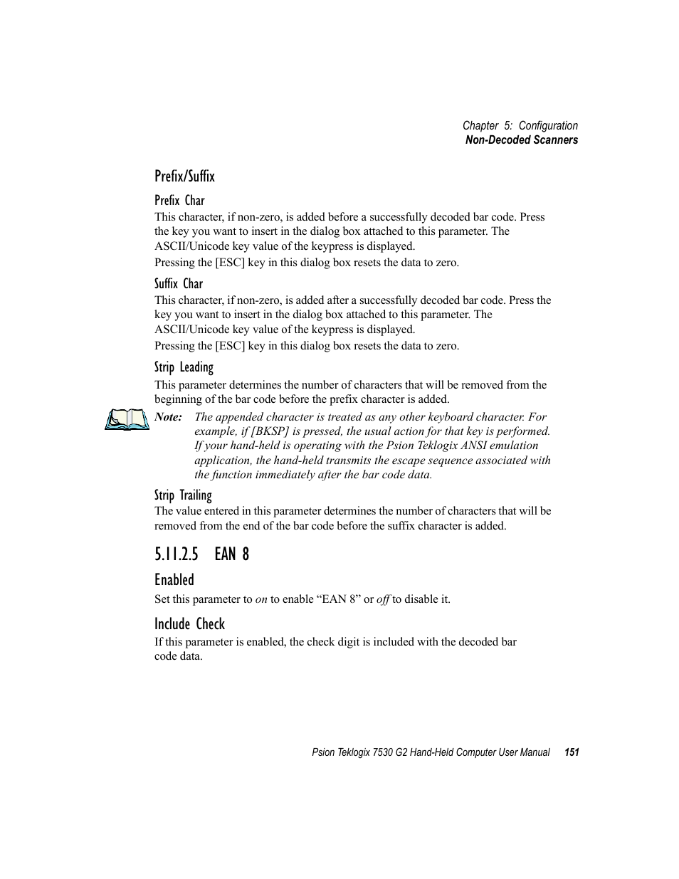 5 ean 8, Prefix/suffix, Enabled | Include check | Psion Teklogix Hand-Held Computer 7530 G2 User Manual | Page 179 / 296