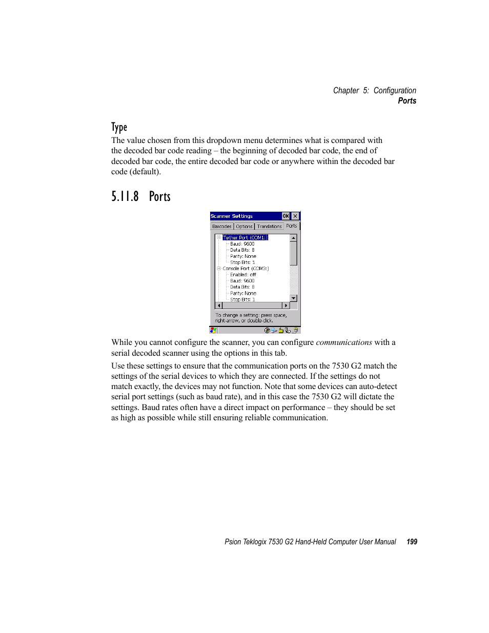 8 ports, Type | Psion Teklogix Hand-Held Computer 7530 G2 User Manual | Page 227 / 296