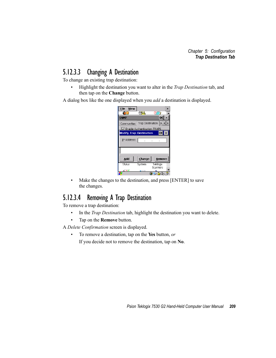 3 changing a destination, 4 removing a trap destination | Psion Teklogix Hand-Held Computer 7530 G2 User Manual | Page 237 / 296