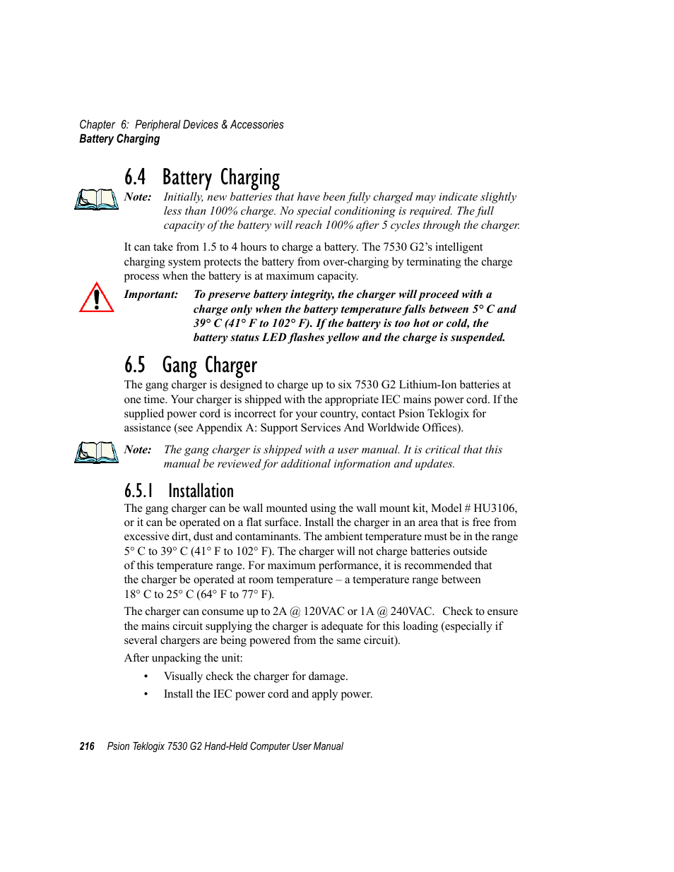 4 battery charging, 5 gang charger, 1 installation | 4 battery charging 6.5 gang charger | Psion Teklogix Hand-Held Computer 7530 G2 User Manual | Page 244 / 296