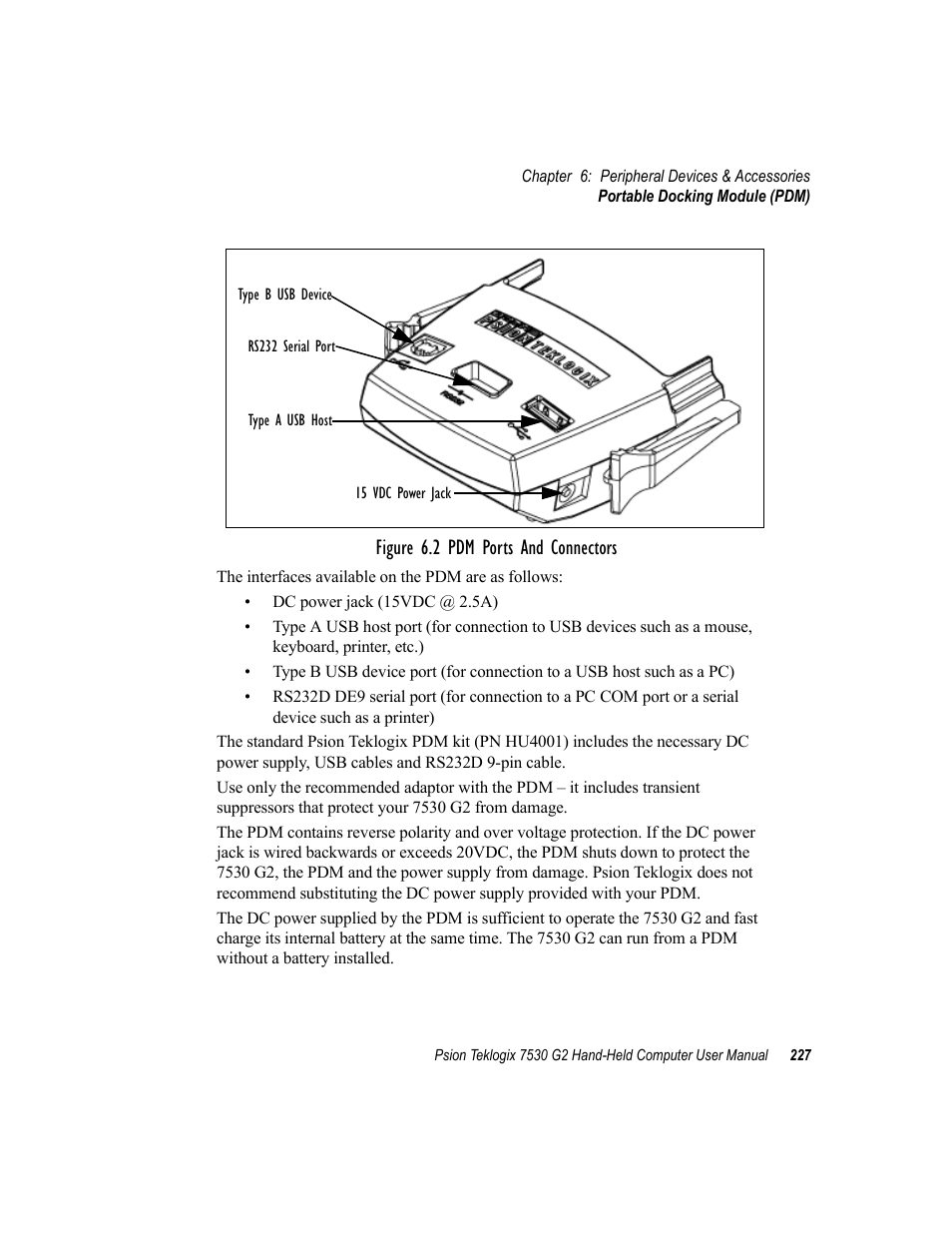 Figure 6.2 pdm ports and connectors | Psion Teklogix Hand-Held Computer 7530 G2 User Manual | Page 255 / 296