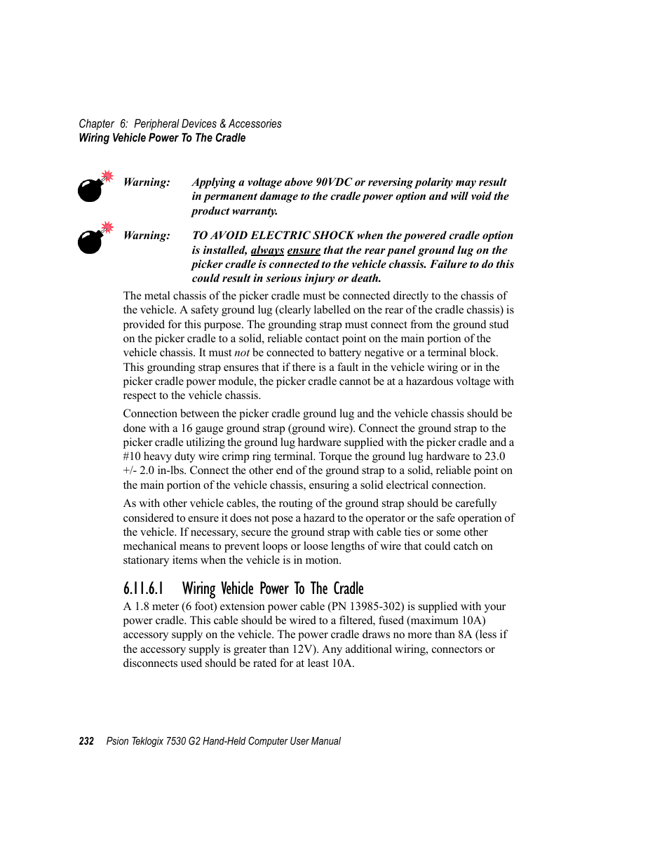 1 wiring vehicle power to the cradle | Psion Teklogix Hand-Held Computer 7530 G2 User Manual | Page 260 / 296