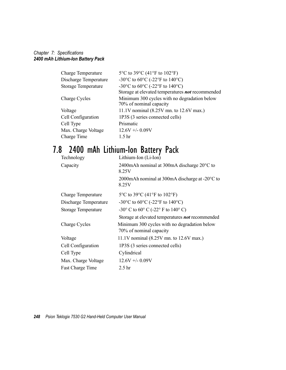 8 2400 mah lithium-ion battery pack | Psion Teklogix Hand-Held Computer 7530 G2 User Manual | Page 276 / 296