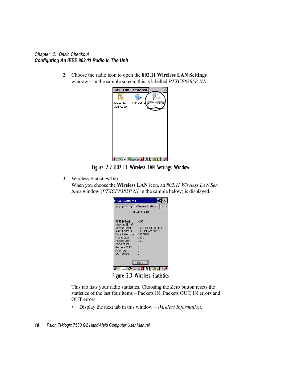 Figure 2.3 wireless statistics | Psion Teklogix Hand-Held Computer 7530 G2 User Manual | Page 46 / 296