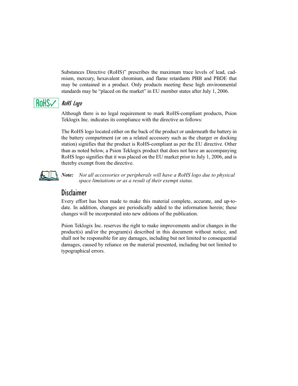 Disclaimer | Psion Teklogix Hand-Held Computer 7530 G2 User Manual | Page 5 / 296