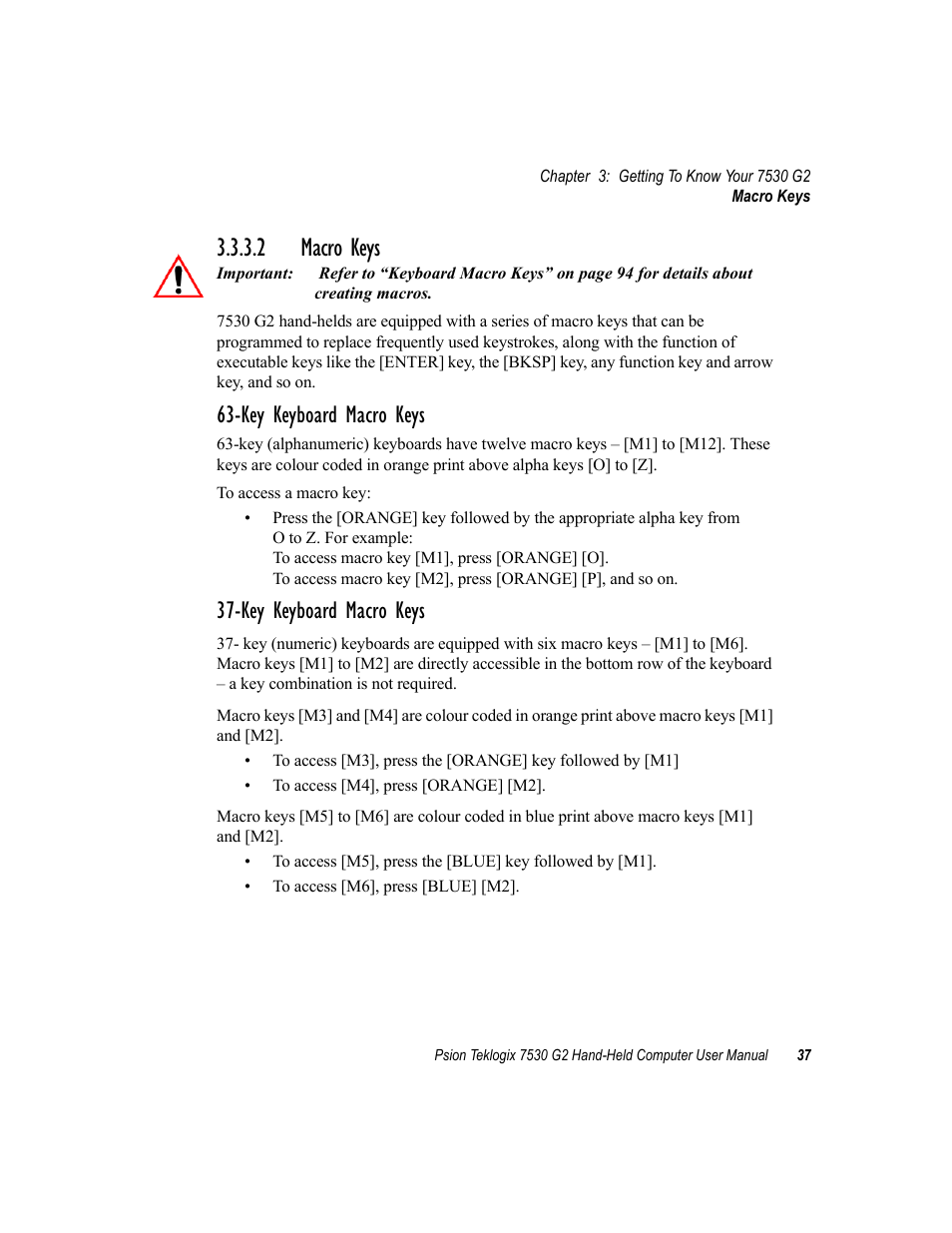 2 macro keys, Key keyboard macro keys | Psion Teklogix Hand-Held Computer 7530 G2 User Manual | Page 65 / 296