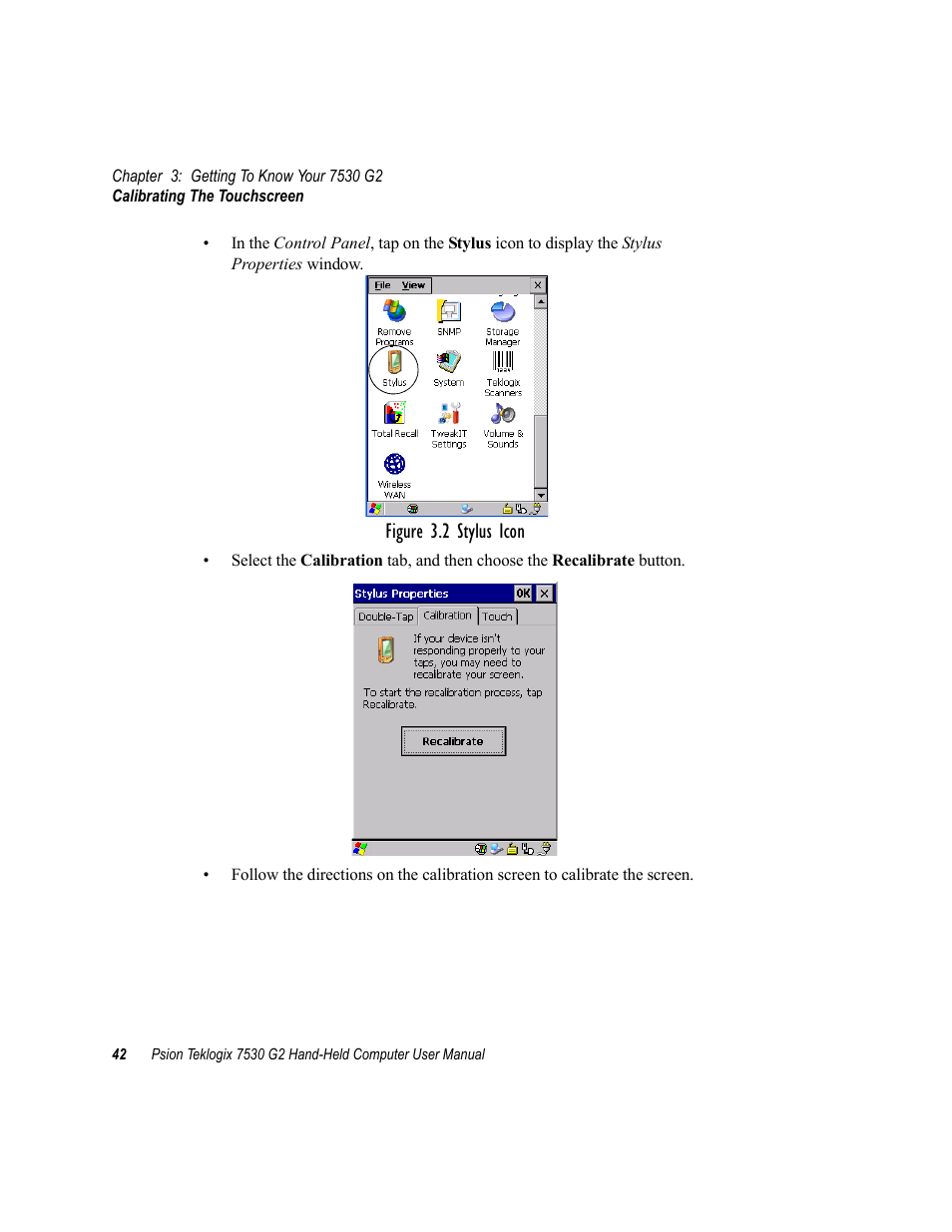 Figure 3.2 stylus icon | Psion Teklogix Hand-Held Computer 7530 G2 User Manual | Page 70 / 296