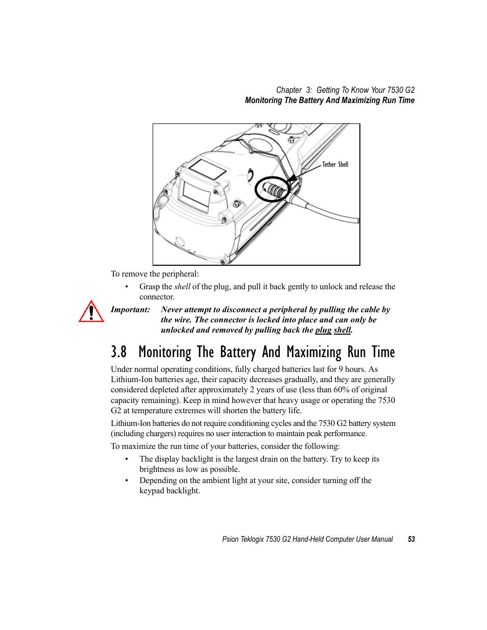 8 monitoring the battery and maximizing run time | Psion Teklogix Hand-Held Computer 7530 G2 User Manual | Page 81 / 296