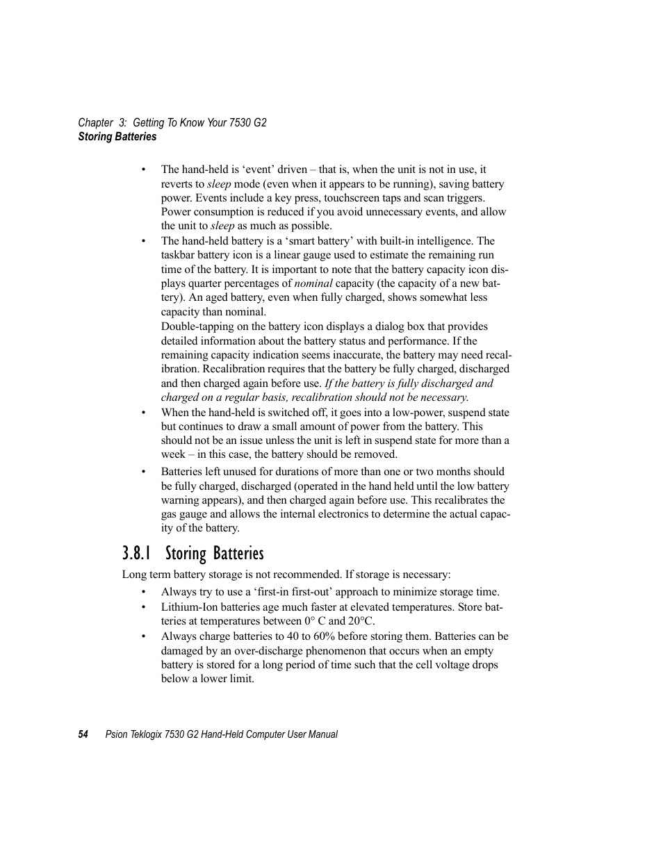 1 storing batteries | Psion Teklogix Hand-Held Computer 7530 G2 User Manual | Page 82 / 296