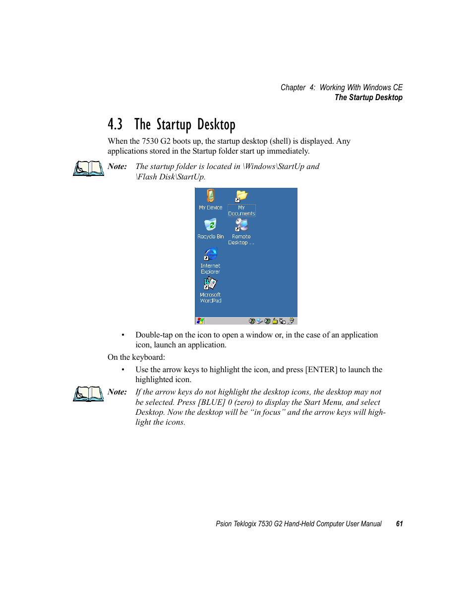 3 the startup desktop | Psion Teklogix Hand-Held Computer 7530 G2 User Manual | Page 89 / 296