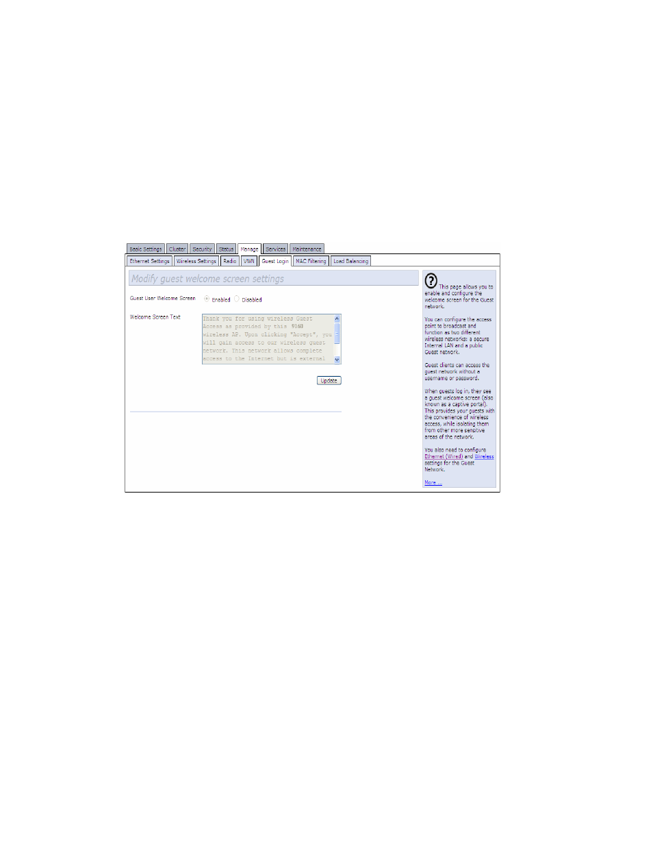 2 configuring the welcome screen (captive portal), 3 using the guest network as a client | Psion Teklogix 9160 G2 User Manual | Page 174 / 376
