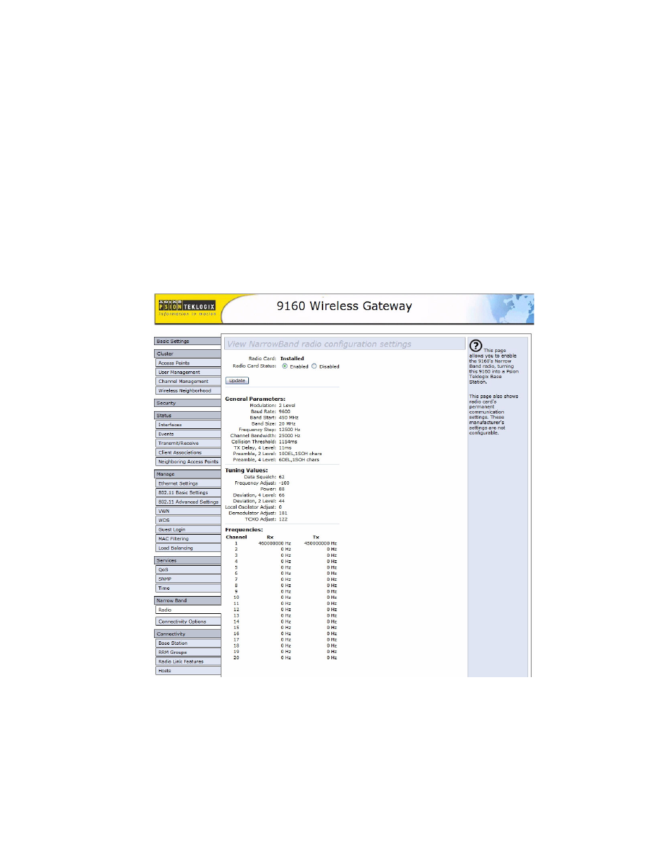 3 narrow band menus, 1 narrow band radio configuration settings, N section 22.3.1 | Psion Teklogix 9160 G2 User Manual | Page 243 / 376
