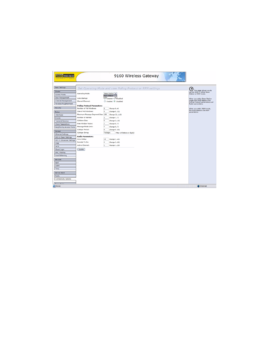 Operating mode, Auto-startup, Shared channel | Psion Teklogix 9160 G2 User Manual | Page 246 / 376