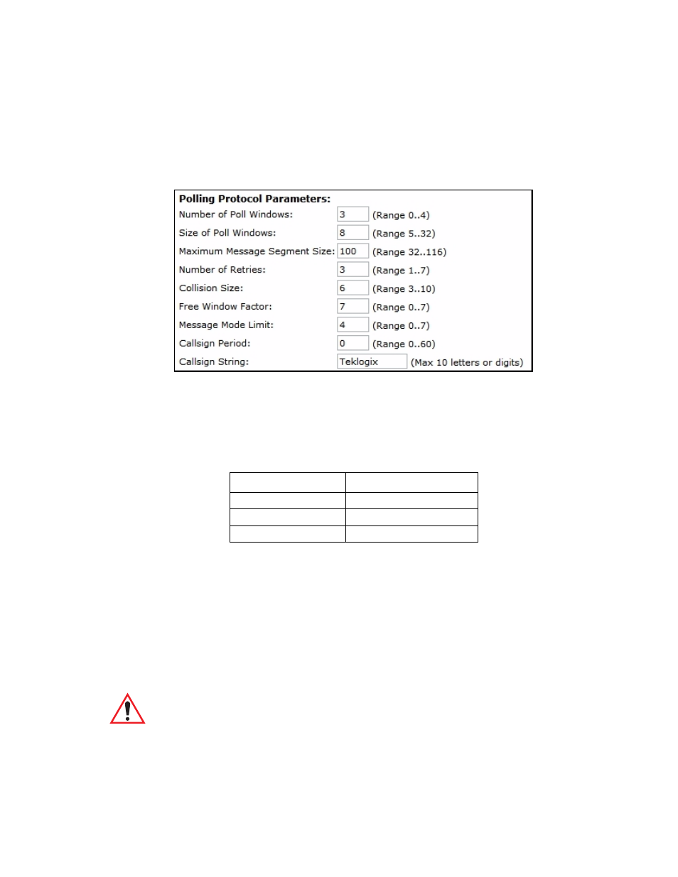 1 polling protocol parameters, Number of poll windows, Size of poll windows | Psion Teklogix 9160 G2 User Manual | Page 247 / 376