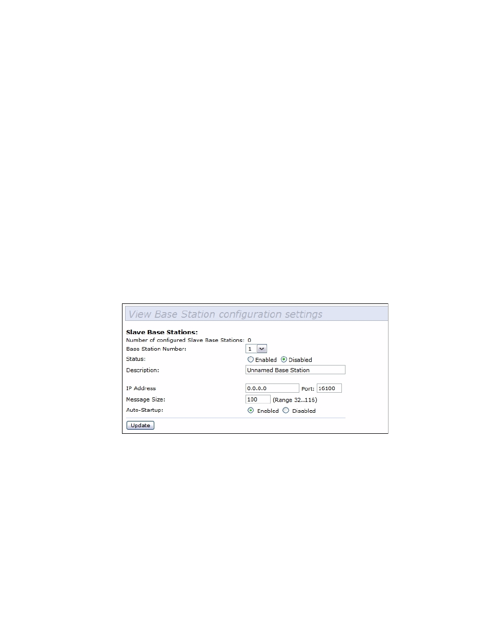 1 base station configuration settings, Number of configured slave base stations, Base station number | Psion Teklogix 9160 G2 User Manual | Page 253 / 376