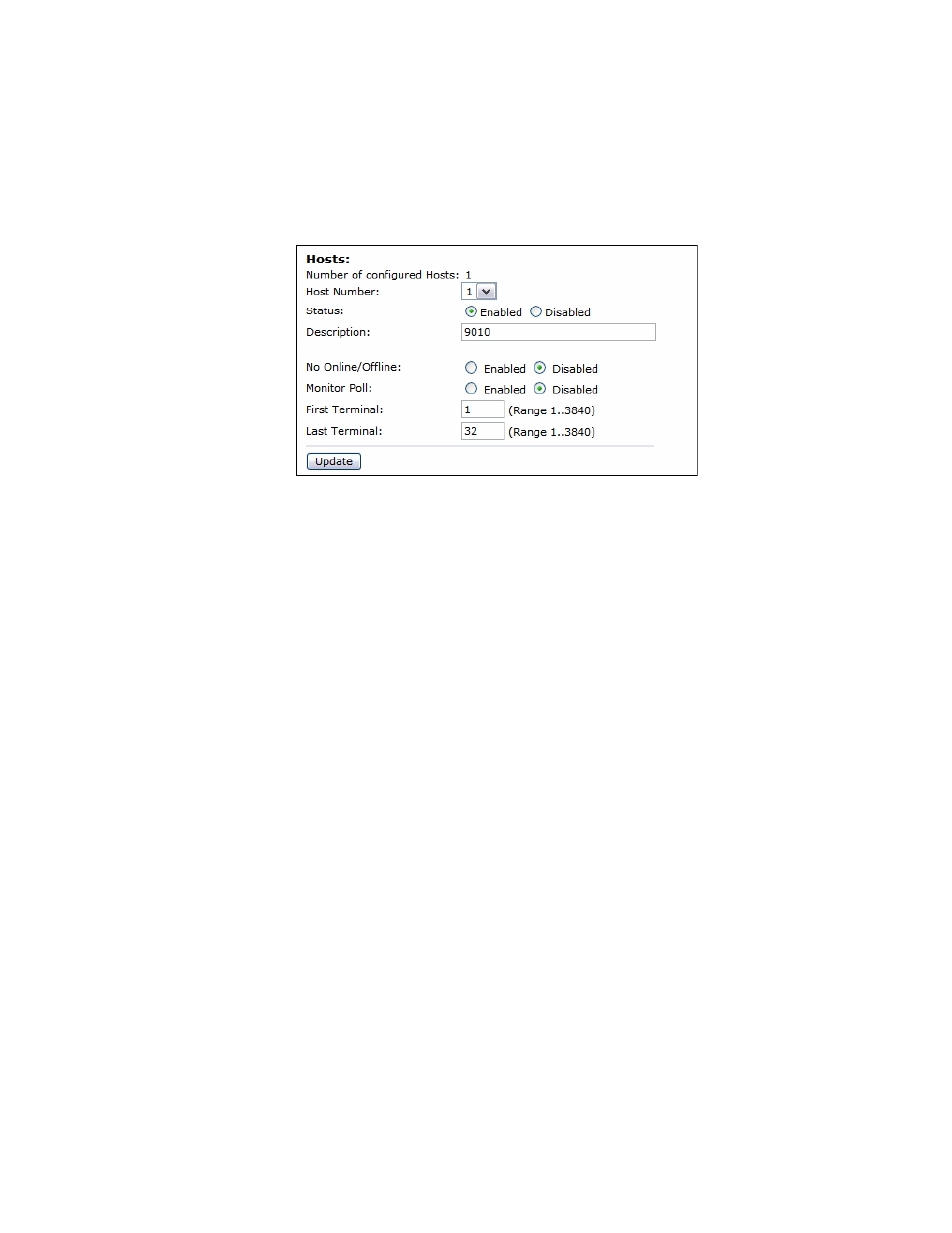 Number of configured hosts, Host number, Status | Description | Psion Teklogix 9160 G2 User Manual | Page 267 / 376
