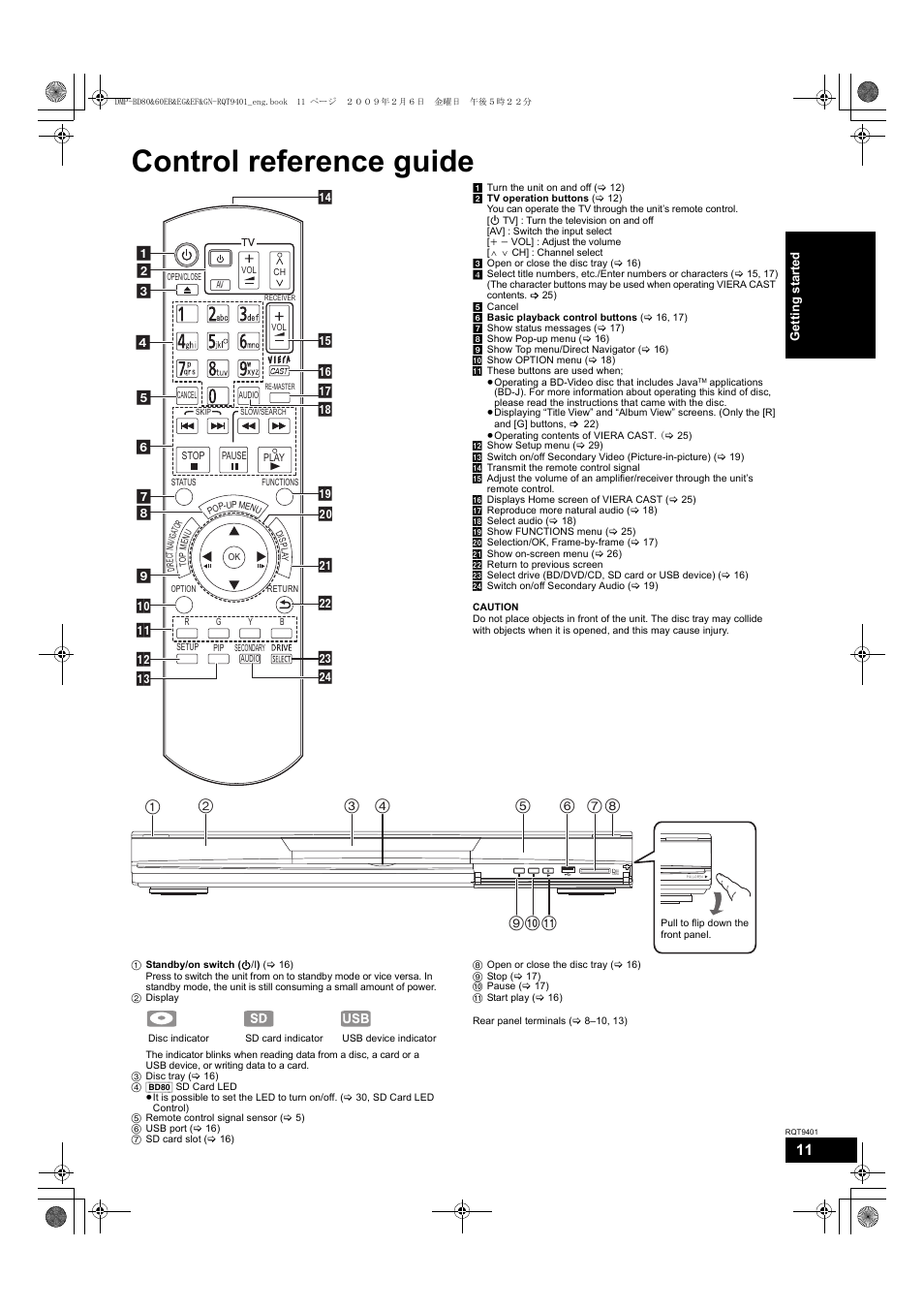 Control reference guide | Parrot DMP-BD80 User Manual | Page 11 / 48
