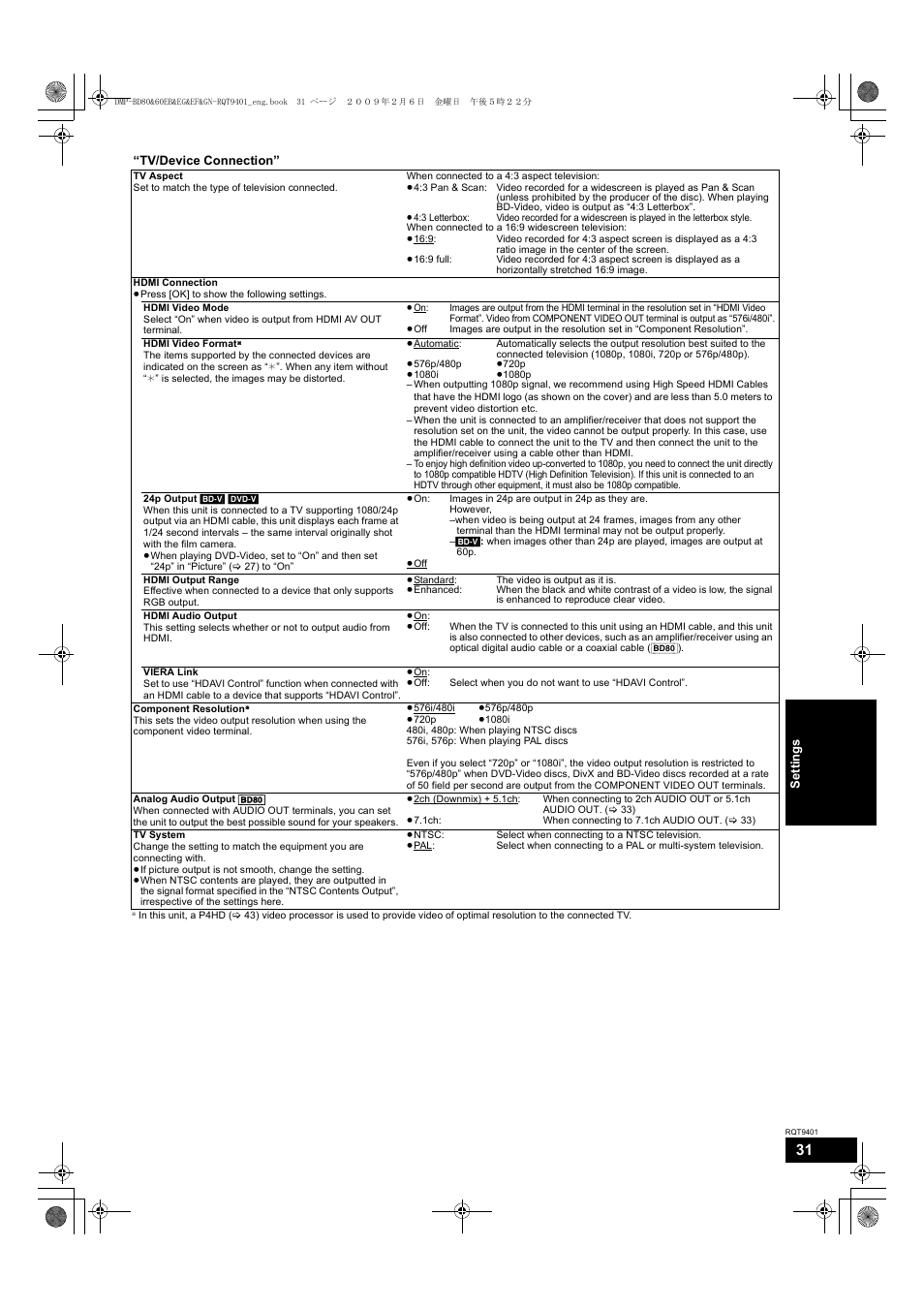 To “off, Ereo sound, Or g | 31) an, 31) is | Parrot DMP-BD80 User Manual | Page 31 / 48