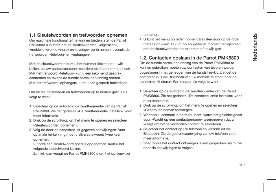 Nederlands | Parrot PMK5800 User Manual | Page 107 / 136