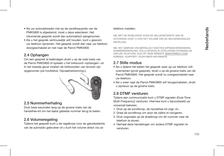 Nederlands | Parrot PMK5800 User Manual | Page 109 / 136