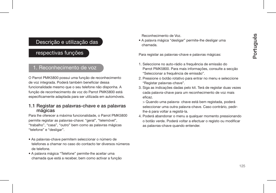 Português | Parrot PMK5800 User Manual | Page 125 / 136
