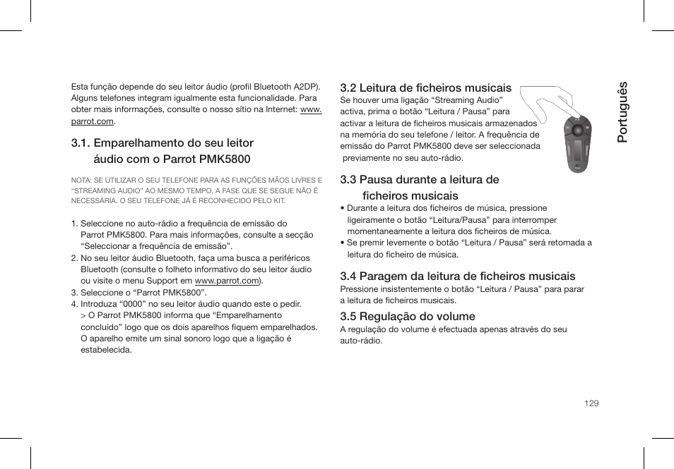 Português | Parrot PMK5800 User Manual | Page 129 / 136