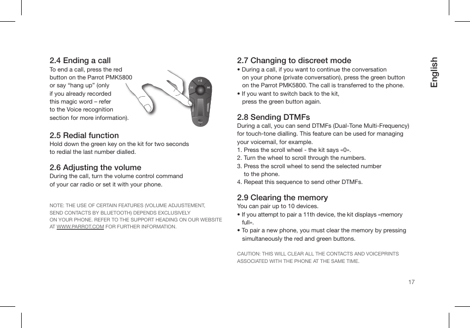 English | Parrot PMK5800 User Manual | Page 17 / 136