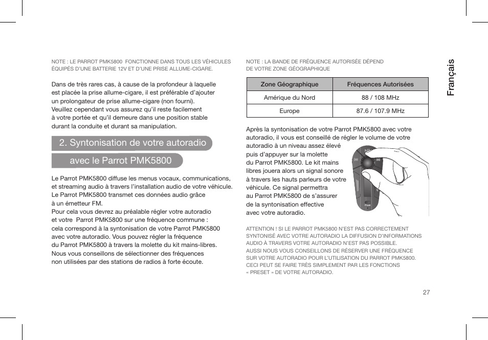 Français | Parrot PMK5800 User Manual | Page 27 / 136