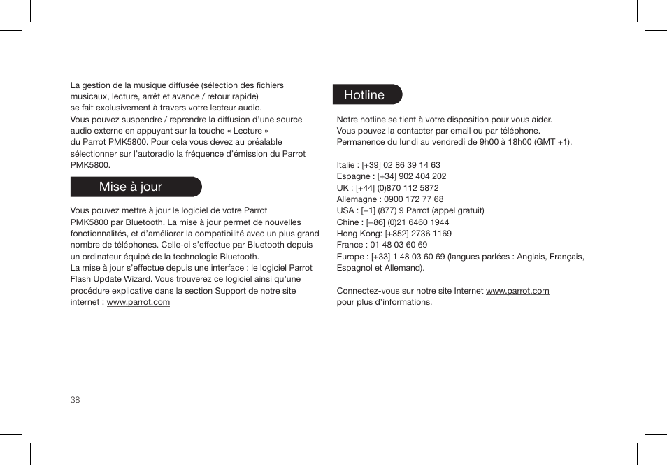 Parrot PMK5800 User Manual | Page 38 / 136