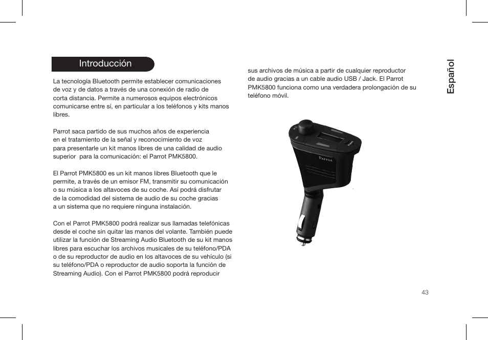 Español, Introducción | Parrot PMK5800 User Manual | Page 43 / 136