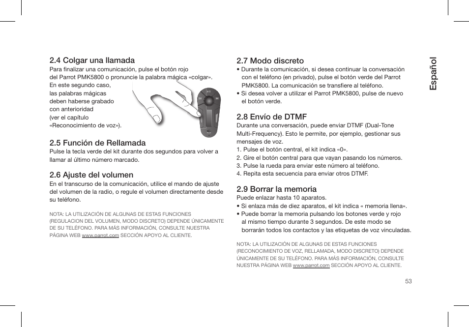 Español | Parrot PMK5800 User Manual | Page 53 / 136