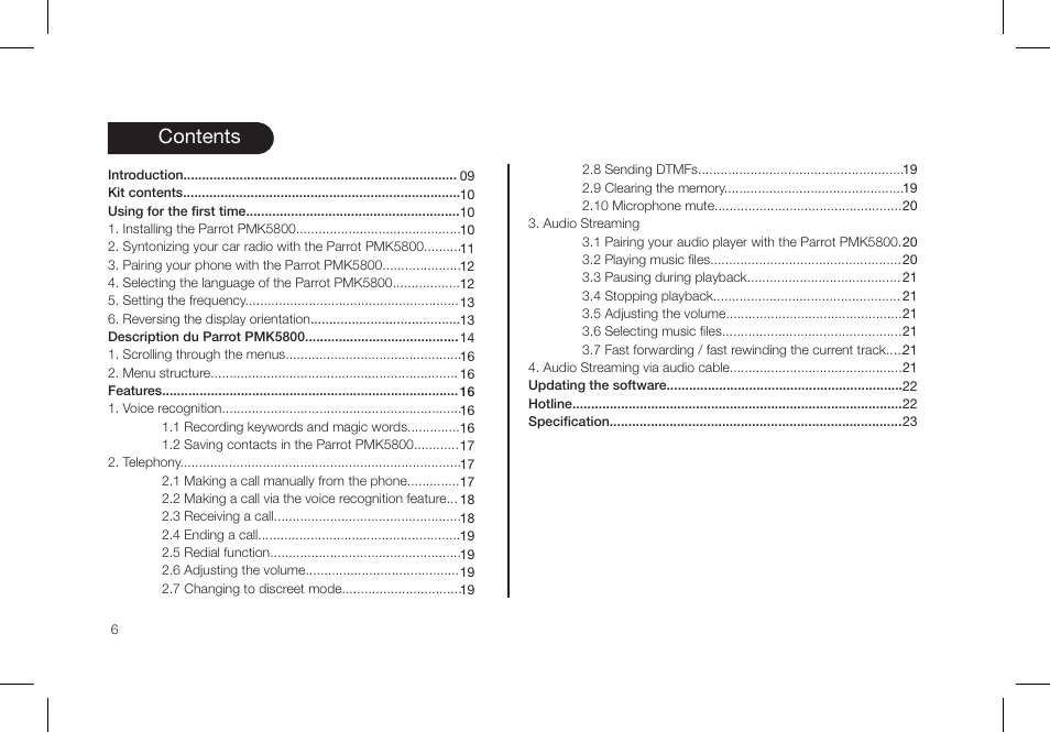 Parrot PMK5800 User Manual | Page 6 / 136