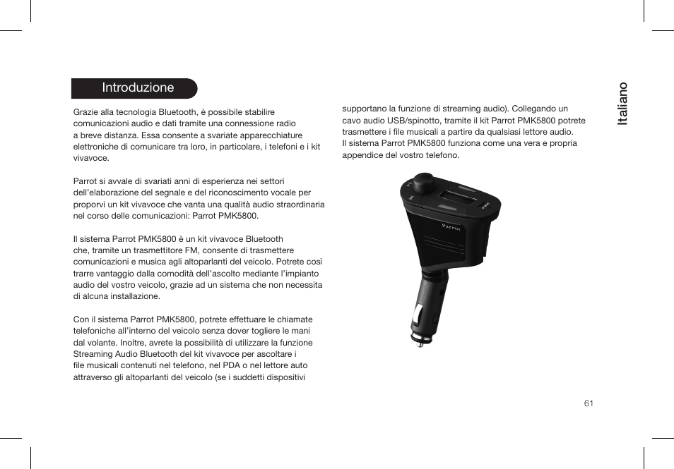 Italiano, Introduzione | Parrot PMK5800 User Manual | Page 61 / 136