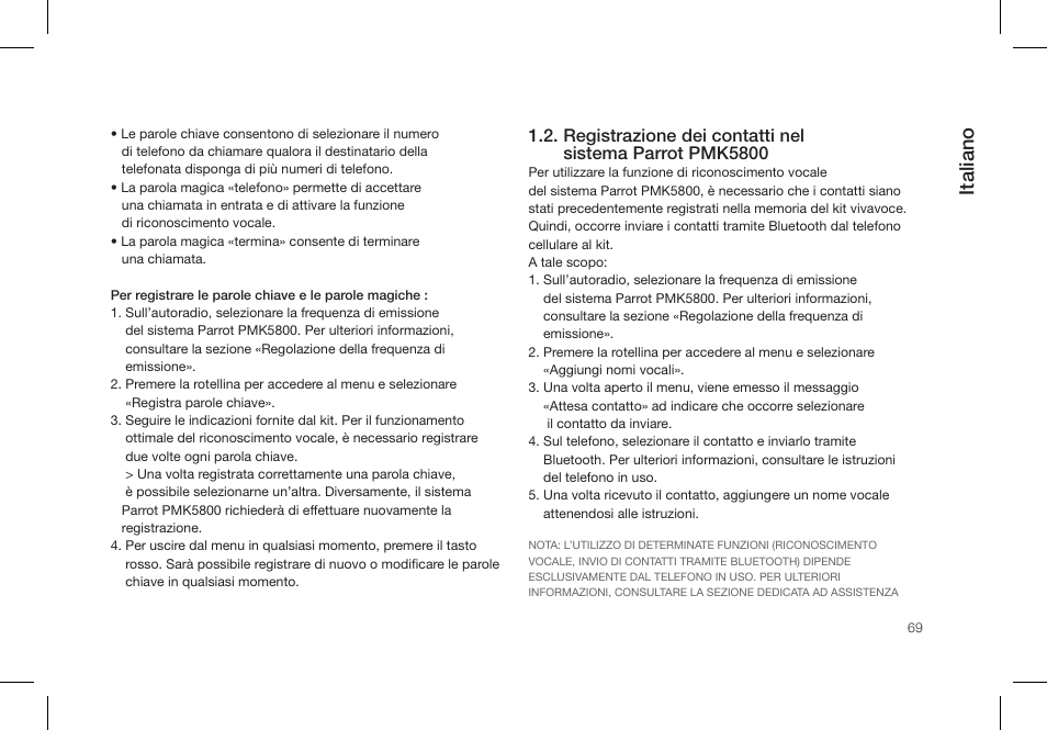 Italiano | Parrot PMK5800 User Manual | Page 69 / 136