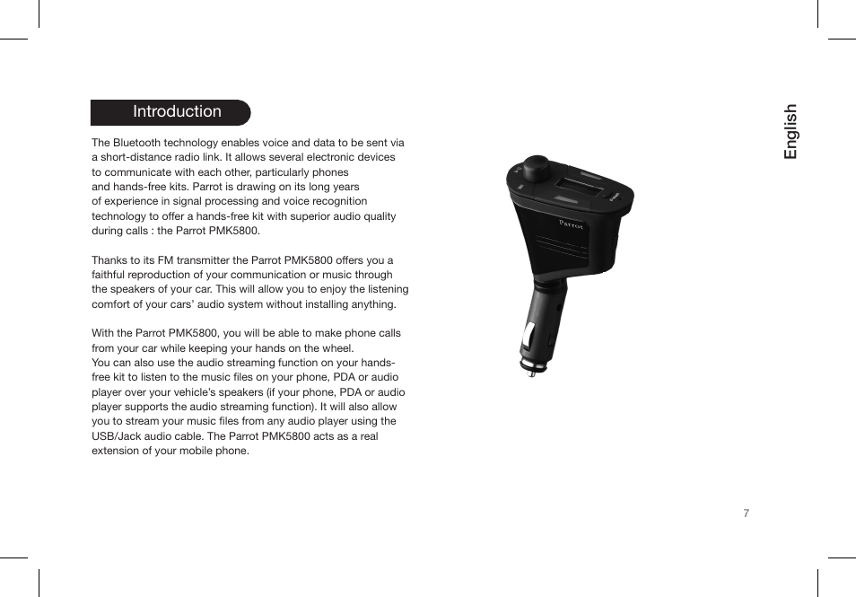 English, Introduction | Parrot PMK5800 User Manual | Page 7 / 136