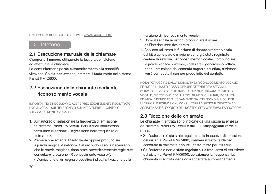 Telefono, Description du parrot pmk5800 | Parrot PMK5800 User Manual | Page 70 / 136