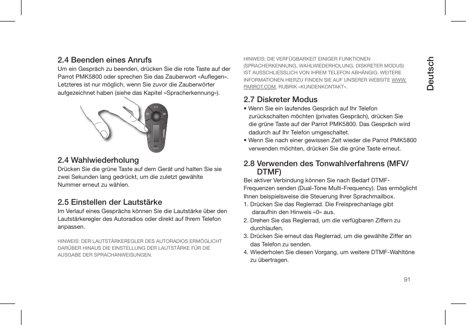 Deutsch | Parrot PMK5800 User Manual | Page 91 / 136