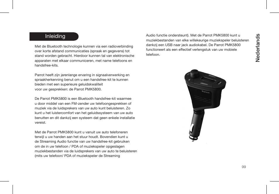 Nederlands, Inleiding | Parrot PMK5800 User Manual | Page 99 / 136