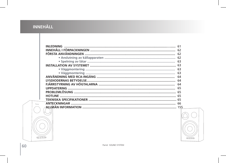 Innehåll | Parrot SOUND SYSTEM User Manual | Page 12 / 22