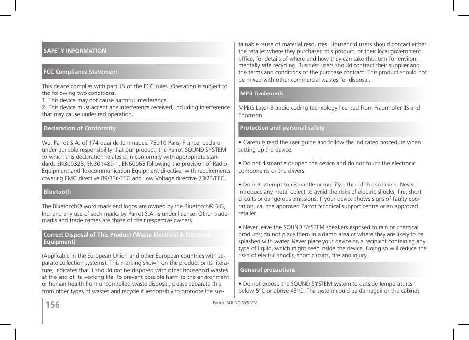 Parrot SOUND SYSTEM User Manual | Page 20 / 22