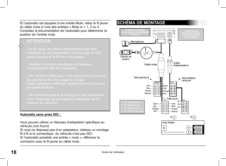 Attention, Schéma de montage | Parrot CK 3000 User Manual | Page 18 / 48