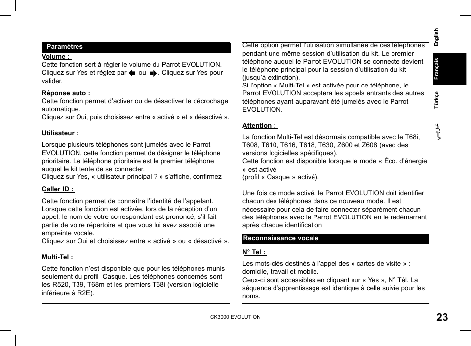 Parrot CK 3000 User Manual | Page 23 / 48