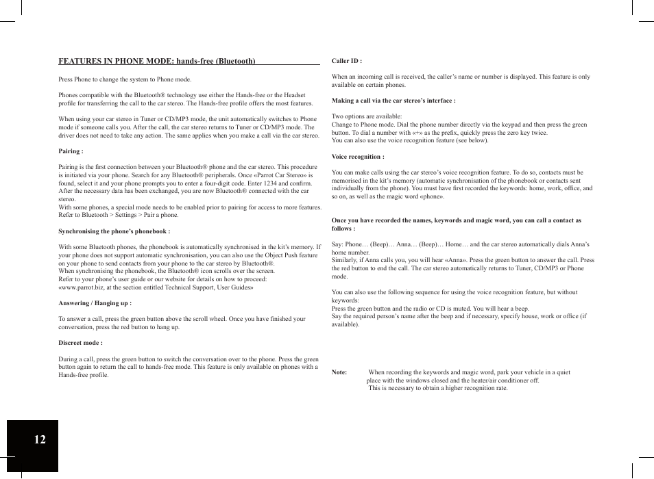 Parrot Car CD MP3 Player User Manual | Page 12 / 52
