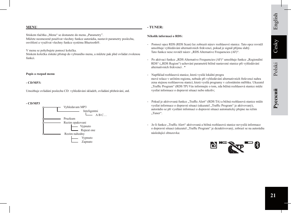 Ру сский polski cesky english | Parrot Car CD MP3 Player User Manual | Page 21 / 52