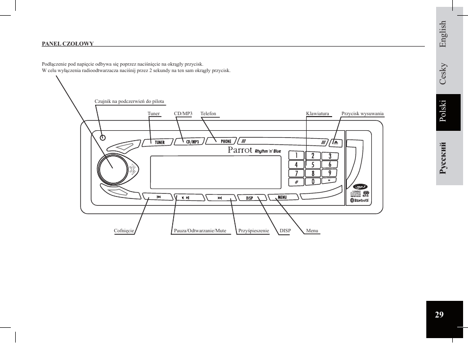 Ру сский polski cesky english | Parrot Car CD MP3 Player User Manual | Page 29 / 52